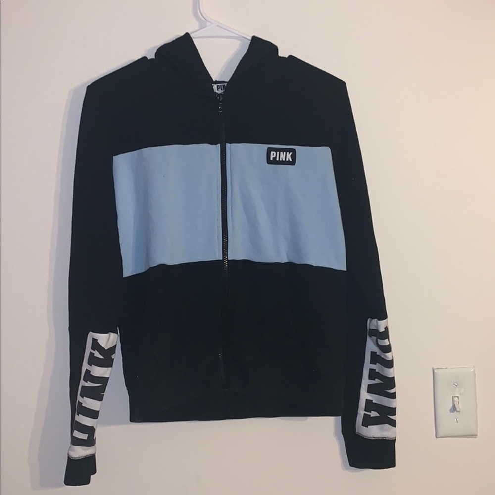 Black & Blue hood zip Up PINK M